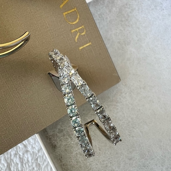 Nadri Isle Cubic Zirconia Crossed Hoop Earrings RHODIUM NWT - Picture 11 of 12